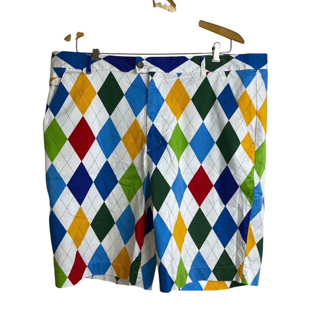 Royal & Awesome Golf Shorts Mens 44 Argyle Multi Flat Front Chino Colorful Prep